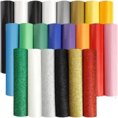 22 Pack HTV Heat Transfer Vinyl 12"x10" -16 Pack Assorted Colors Iron on Vinyl- 6 Pack Glitter