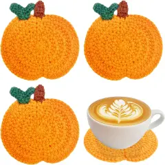 Fall Pumpkin Crochet Coaster 4 Pack, Fall Pumpkin Decor
