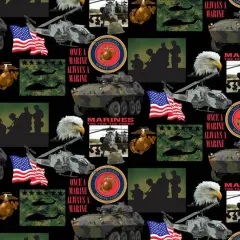 Sykel Enterprises Military Marines Patch Work Cotton Fabric by the Yard