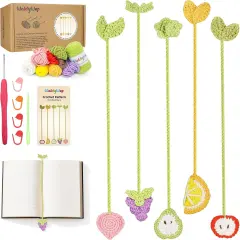 5 PCS Fruit Bookmarks Crochet Kits w/ Extra Yarn, Accessories