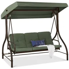 Best Choice Products 3-Seat Outdoor Converting Canopy Swing Glider Patio Hammock w/ Removable Cushions Midnight Green