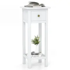 Costway 2 Tier End Bedside Sofa Side Table with Drawer Shelf Acacia Wood Nightstand