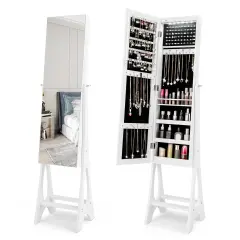 Costway LED Jewelry Cabinet Armoire withBevel Edge Mirror Organizer Mirrored Standing
