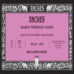 Arches Aquarelle Hot Pressed Watercolor Block 3.9"X9.8"- 140lb, 20 Sheets
