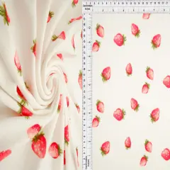 1 Yard 93% Polyester 7% Spandex Cotton-Style Pointelle Strawberry Print Fabric 58/60" Width IVORY/RED