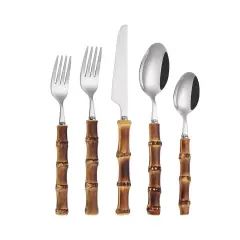 Stainless Steel Bamboo Flatware Set Silver