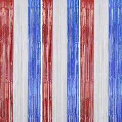 3 Pack Foil Fringe Backdrop - Red&White&Blue Shiny Tinsel Curtains for Party Decoration/Photo Booth Props - 3.3x8.2 FT Metallic Foil Backdrop for Birthday, Wedding, Graduation, Christmas.