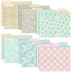 Juvale 12-Pack Pretty Pastel Decorative File Folders for Women and Girls, Cute Classroom Supplies, Office, Organization Letter Size, 1/3 Cut Tabs, 12 Assorted Patterns and Solids (11.5x9.5 In)