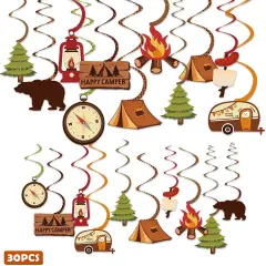 Summer Happy Camper Party Hanging Swirls Decoration Camping Kids Birthday Photo Props Ideas Tent Cutouts Adventure