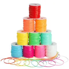 50 Yards Each Lanyard String, Gimp String in 10 Assorted Neon Colors for Bracelets, Anklets, Necklaces, Boondoggle Keychains, Plastic Lacing Cord for Arts and Crafts (10 Spools) Multicolor