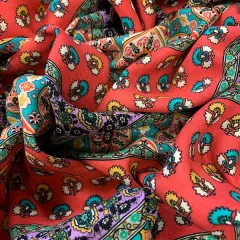 Fuschia and Teal Multi Stripe Print Rayon Challis Fabric By the Yard