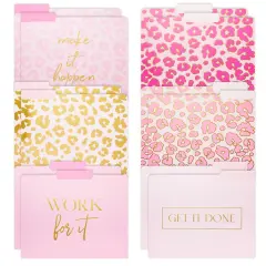 12 Pack Pink Leopard Decorative File Folders, Cute Gold Foil Print Office Supplies, Letter Size with 1/3 Cut Tab for Women, Girls (11.5 x 9.5 in)