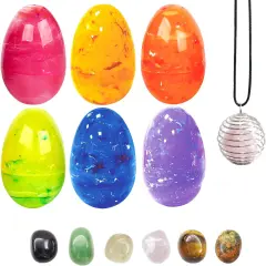 6PCS Easter Eggs with Crystal Gem Stones for Easter Theme Party Favors, Supplies for Easter Egg Hunt, Basket Stuffers/Fillers 1.5 x 1.5 x 2.4 inches