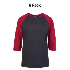 Cottonbell&reg; Ladies Baseball Three-Quarter Sleeve Vrewneck Tee Pack Of 6