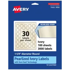 Avery Pearlized Ivory Round Labels with Sure Feed Technology, Print-to-the-Edge, 1.25" diameter