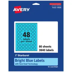 Avery Bright Blue Paper Labels, 1" Starburst