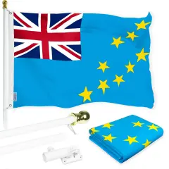 G128 Combo Pack: 6 Ft Tangle Free Aluminum Spinning Flagpole (White) & Tuvalu Tuvaluan Flag 3x5 Ft, LiteWeave Pro Series Printed 150D Polyester | Pole with Flag Included
