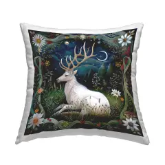 White Deer Forest Scene Decorative Printed Throw Pillow Design by The Dutch Lady, 18 x 7 x 18