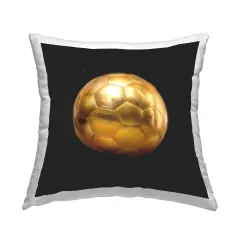 Gold Designer Soccer Ball Decorative Printed Throw Pillow Design by Graffitee Studios, 18 x 7 x 18