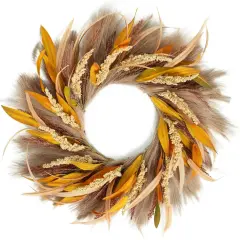 24 Inch Fall Wreath - Light Brown Reeds