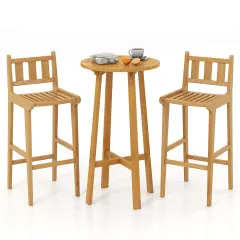 Costway 3 PCS Patio Bar Set Round Cocktail Table with 2 Armless Bar Height Stools