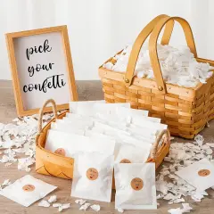 55 Pack Biodegradable Confetti, White Dried Hydrangea Flower Petals with 60 Pcs Throw Me Stickers Wedding Confetti Biodegradable Flower Petals