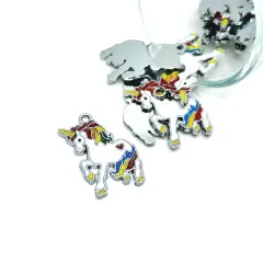 White and Rainbow Enamel Unicorn Charms, 20x10mm