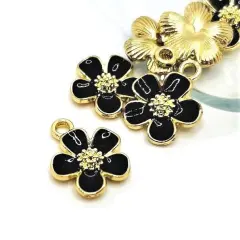 Black and Gold Flower Charms, 16x13mm