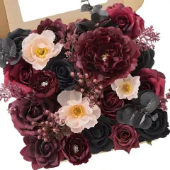 Artificial Burgundy Roses Black Flowers Bouquets(Dark Red)