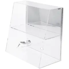 Plymor Clear Acrylic Locking Display Case with Slanted Front and Sliding Back, 1 Flat Shelf (Mirrored)