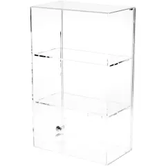 Plymor Clear Acrylic Locking Display Case with Sliding Back, 2 Shelves