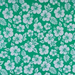 1 Yard Hibiscus Flower Polyester Fabric, 60 Inch Wide Floral Print Material Green