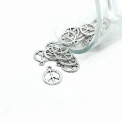 Silver Peace Hippie Charms, 15x12mm
