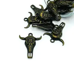 Bronze Cattle Steer Skull Charms, 32x26mm