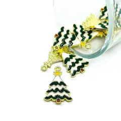 Green and White Enamel Christmas Charms, 24x16mm