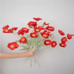 Artificial Poppy Silk Flowers Faux Poppy Flower Stems for Wedding Party Table Centerpiece Arrangement Red