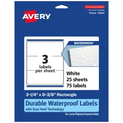 Avery Durable Waterproof Rectangle Labels with Sure Feed, 3-1/4" x 8-3/8"