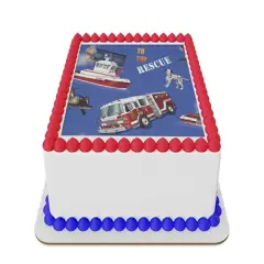 Fire Truck First Responders Eible Icing Sheet cake topper for 1/4 Sheet cake or larger