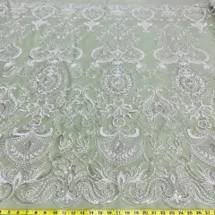 1 Yard Beaded Lace Fabric Embroidered on 100% Polyester Net Mesh, 51" Wide, Premium Lace Fabric for Dresses & Crafts Ivory