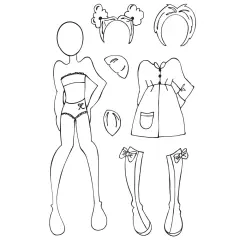 Julie Nutting Doll Stamp - Gracie - 8"x5.25" sheet size, total 8 pcs