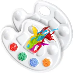 Oval Paint Palette Tray, Plastic Paint Tray Palette, Painting Palette, Paint Tray Palettes Paint Pallets with Thumb Hole for Adults & Kids