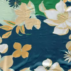 1 Yard Satin Floral Print Fabric, 57/58&Prime; Wide 100% Polyester TEAL GREEN