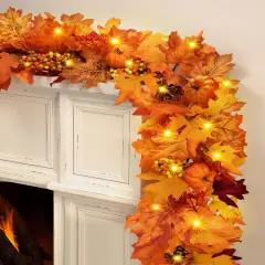 Fall Leaves Garland with Maple Leaves Pumpkins