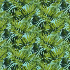 Palm - Aqua,Teal, Green Leaves, Tropical,Botanical Upholstery Fabric 54"