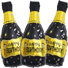 3 Pcs -Champagne Bottle Balloons Black Gold Bottle Foil Mylar Balloons