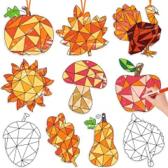 83Pcs Color Your Own Fall Kit for Kids Thanksgiving DIY,Coloring Fall Craft Kit