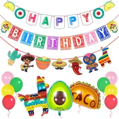 Mexican Happy Birthday Banner, Mexico Fiesta Birthday Party, Mexican Decorations, Taco Decorations | Cinco de Mayo | Mexican Party Supplies