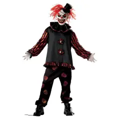 Killer Clown Costume Medium Size Creepy Carnival Outfit With Mask Hat And Ruffle