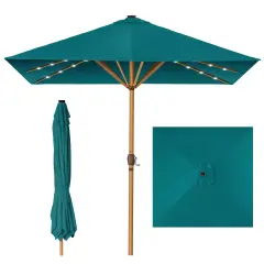 Best Choice Products 9ft Deep Square Solar LED Lighted Patio Umbrella w/ Faux Wood Texture, UV-Resistant Cerulean