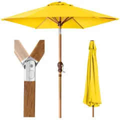Best Choice Products 10ft Outdoor Woodgrain Pattern Steel Market Patio Umbrella w/ Crank, Tilt Yellow